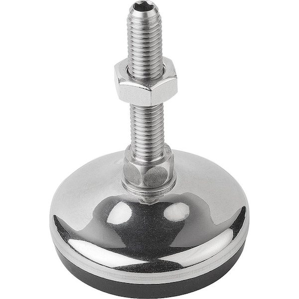 Levelling Foot With Hexagon Socket, Form:C M16X75, D=80, Stainless Steel, Comp:Rubber